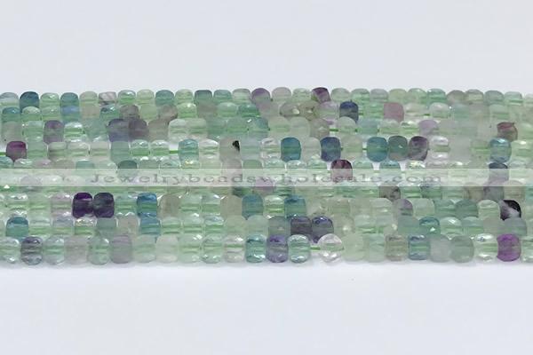 CCU833 15 inches 4mm faceted cube fluorite beads