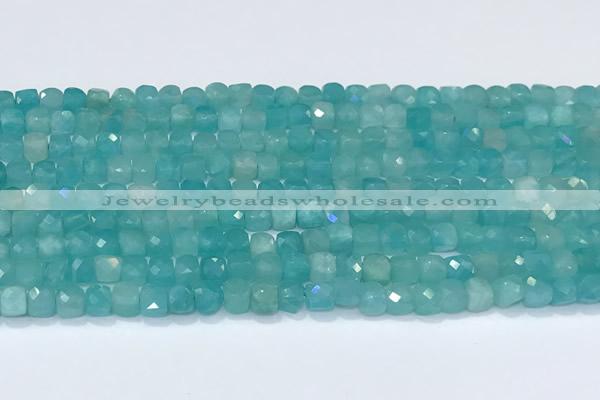 CCU835 15 inches 4mm faceted cube amazonite beads