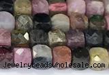 CCU838 15 inches 4mm faceted cube tourmaline beads