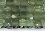 CCU839 15 inches 4mm faceted cube green apatite beads