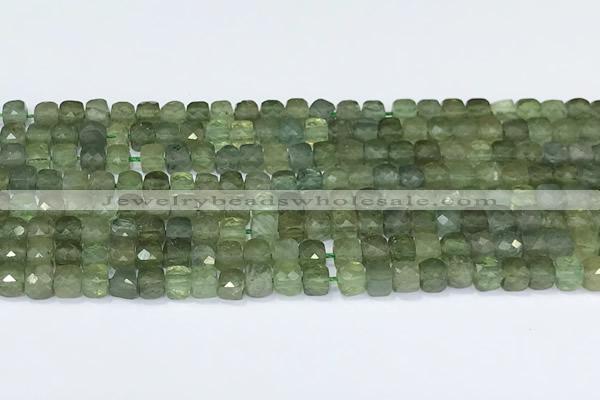 CCU839 15 inches 4mm faceted cube green apatite beads