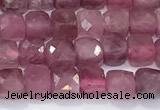 CCU843 15 inches 4mm faceted cube tourmaline beads