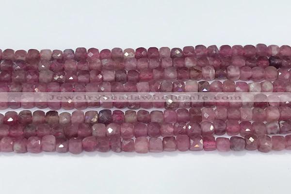 CCU843 15 inches 4mm faceted cube tourmaline beads