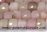 CCU848 15 inches 4mm faceted cube pink opal beads