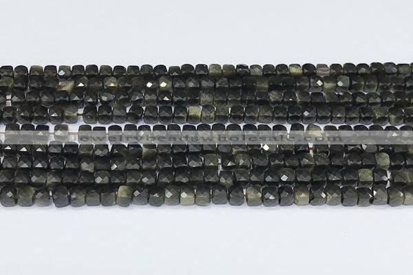 CCU852 15 inches 4mm faceted cube obsidian beads