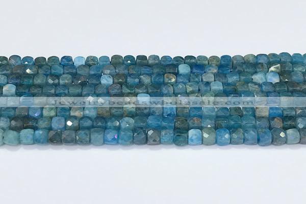 CCU853 15 inches 4mm faceted cube apatite beads