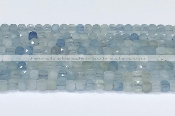 CCU860 15 inches 6mm faceted cube aquamarine beads