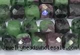 CCU864 15 inches 6mm faceted cube ruby zoisite beads