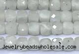 CCU870 15 inches 4mm faceted cube white moonstone beads