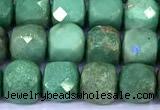 CCU882 15 inches 4mm faceted cube green grass agate beads