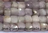 CCU883 15 inches 4mm faceted cube kunzite beads