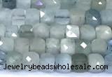 CCU903 15 inches 5mm - 6mm faceted cube aquamarine beads