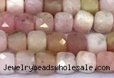 CCU904 15 inches 5mm - 6mm faceted cube pink opal beads