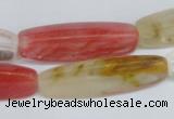 CCY211 15.5 inches 12*40mm trihedron volcano cherry quartz beads