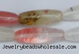 CCY212 15.5 inches 10*30mm rice volcano cherry quartz beads