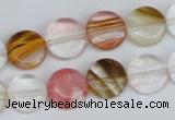 CCY213 15.5 inches 12mm flat round volcano cherry quartz beads