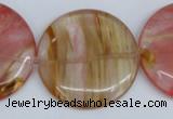 CCY215 15.5 inches 40mm flat round volcano cherry quartz beads