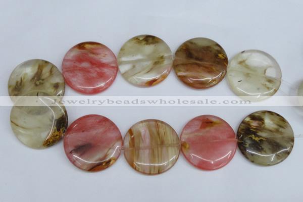 CCY215 15.5 inches 40mm flat round volcano cherry quartz beads