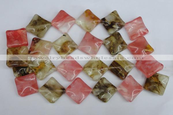 CCY227 15.5 inches 26*26mm wavy diamond volcano cherry quartz beads