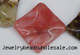 CCY228 15.5 inches 30*30mm wavy diamond volcano cherry quartz beads