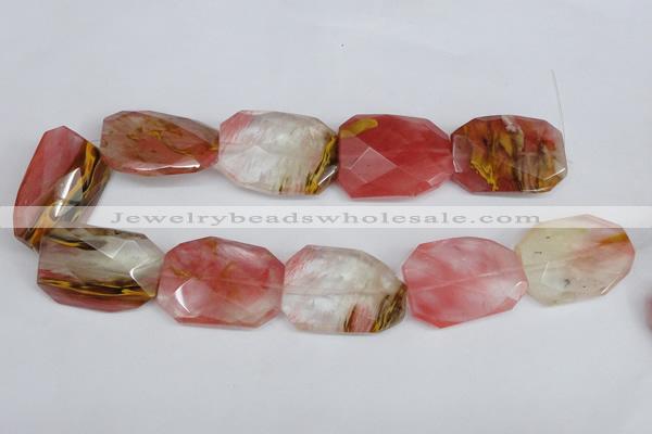 CCY234 30*40mm twisted & faceted rectangle volcano cherry quartz beads