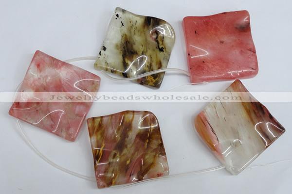 CCY236 Top-drilled 50*50mm wavy diamond volcano cherry quartz beads