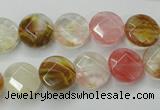 CCY410 15.5 inches 12mm faceted coin volcano cherry quartz beads