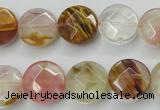 CCY411 15.5 inches 14mm faceted coin volcano cherry quartz beads