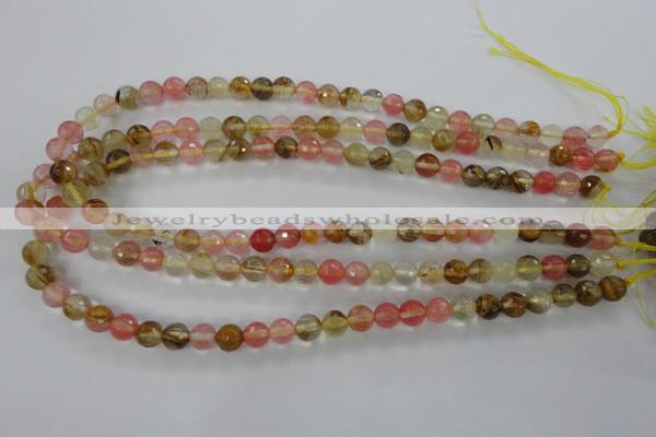 CCY502 15.5 inches 8mm faceted round volcano cherry quartz beads