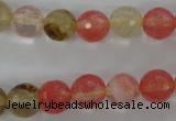 CCY503 15.5 inches 10mm faceted round volcano cherry quartz beads