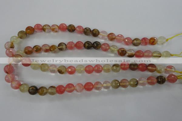 CCY503 15.5 inches 10mm faceted round volcano cherry quartz beads