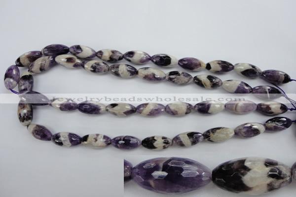 CDA28 15.5 inches 10*20mm faceted rice dogtooth amethyst beads