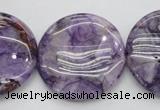 CDA317 15.5 inches 30mm flat round dyed dogtooth amethyst beads