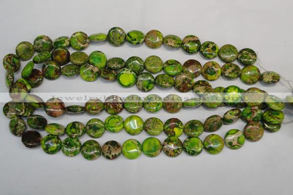 CDE123 15.5 inches 14mm flat round dyed sea sediment jasper beads