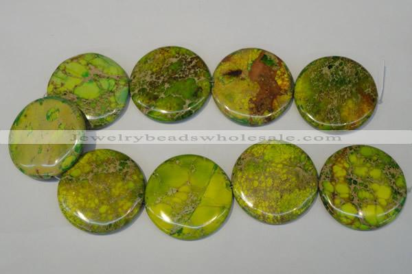 CDE129 15.5 inches 44mm flat round dyed sea sediment jasper beads