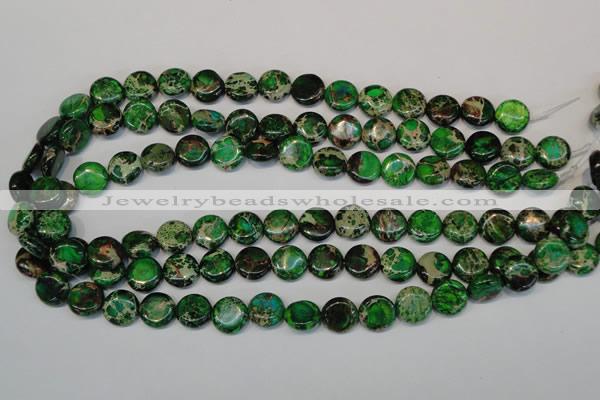 CDE170 15.5 inches 12mm flat round dyed sea sediment jasper beads