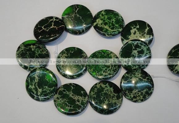 CDE177 15.5 inches 35mm flat round dyed sea sediment jasper beads