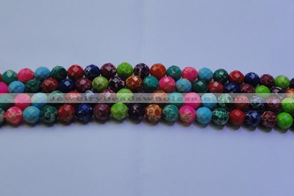 CDE2697 10mm faceted round mixed color sea sediment jasper beads