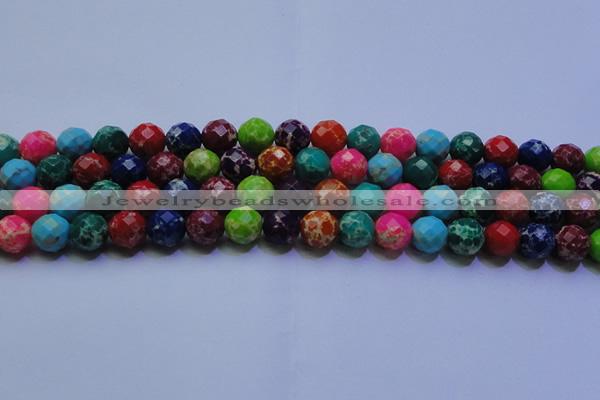 CDE2698 12mm faceted round mixed color sea sediment jasper beads