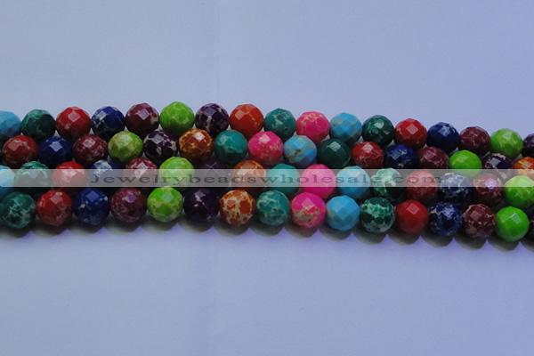 CDE2699 14mm faceted round mixed color sea sediment jasper beads