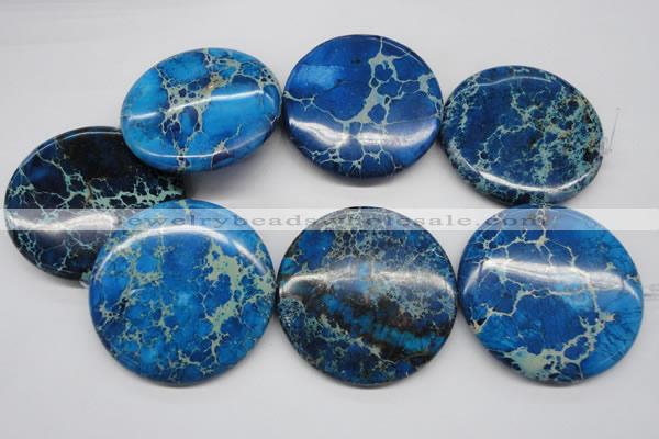 CDE312 15.5 inches 55mm flat round dyed sea sediment jasper beads