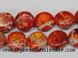 CDE518 15.5 inches 14mm flat round dyed sea sediment jasper beads