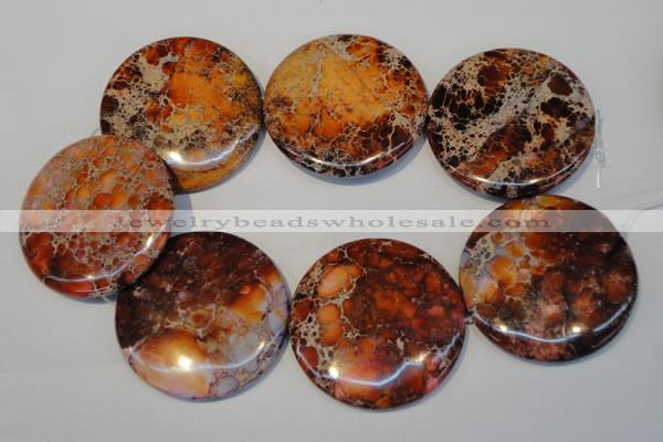 CDE526 15.5 inches 55mm flat round dyed sea sediment jasper beads