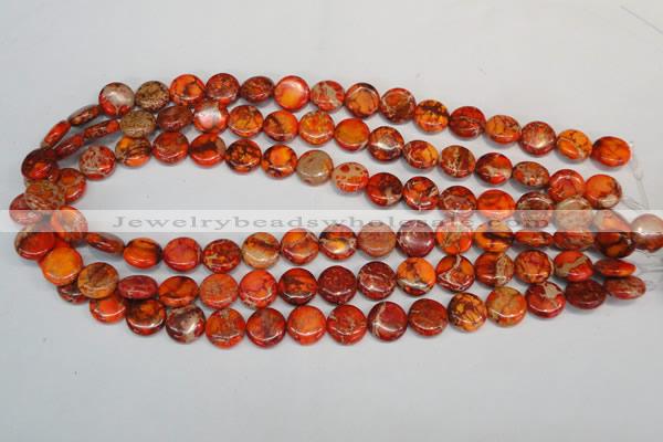 CDI517 15.5 inches 12mm flat round dyed imperial jasper beads