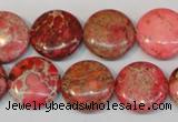 CDI655 15.5 inches 16mm flat round dyed imperial jasper beads