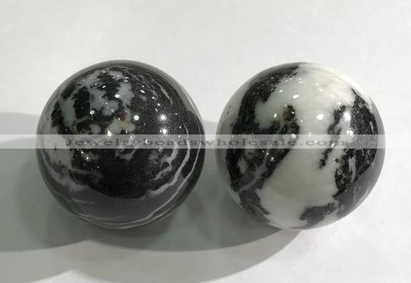 CDN1276 40mm round black & white jasper decorations wholesale