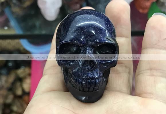 CDN553 35*50*40mm skull blue goldstone decorations wholesale