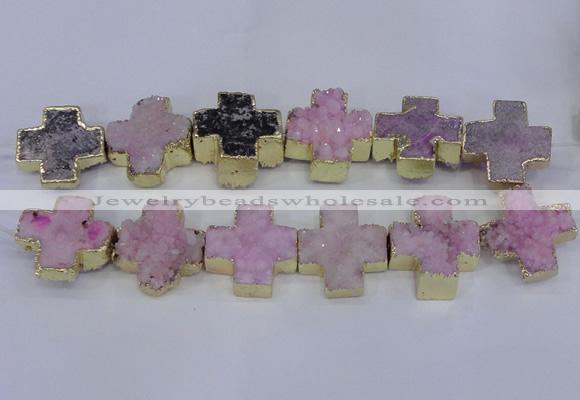 CDQ519 23*24mm - 24*25mm cross druzy quartz beads wholesale