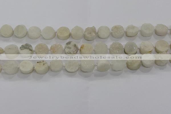 CDQ701 8 inches 12mm coin druzy quartz beads wholesale