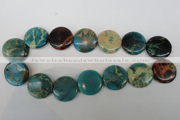 CDS33 15.5 inches 30mm flat round dyed serpentine jasper beads